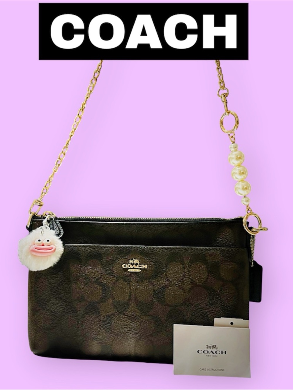 Rare Coach Y2K soho shoulder Bag Brown and Black Signature Pearl-Accent - Picture 3 of 16